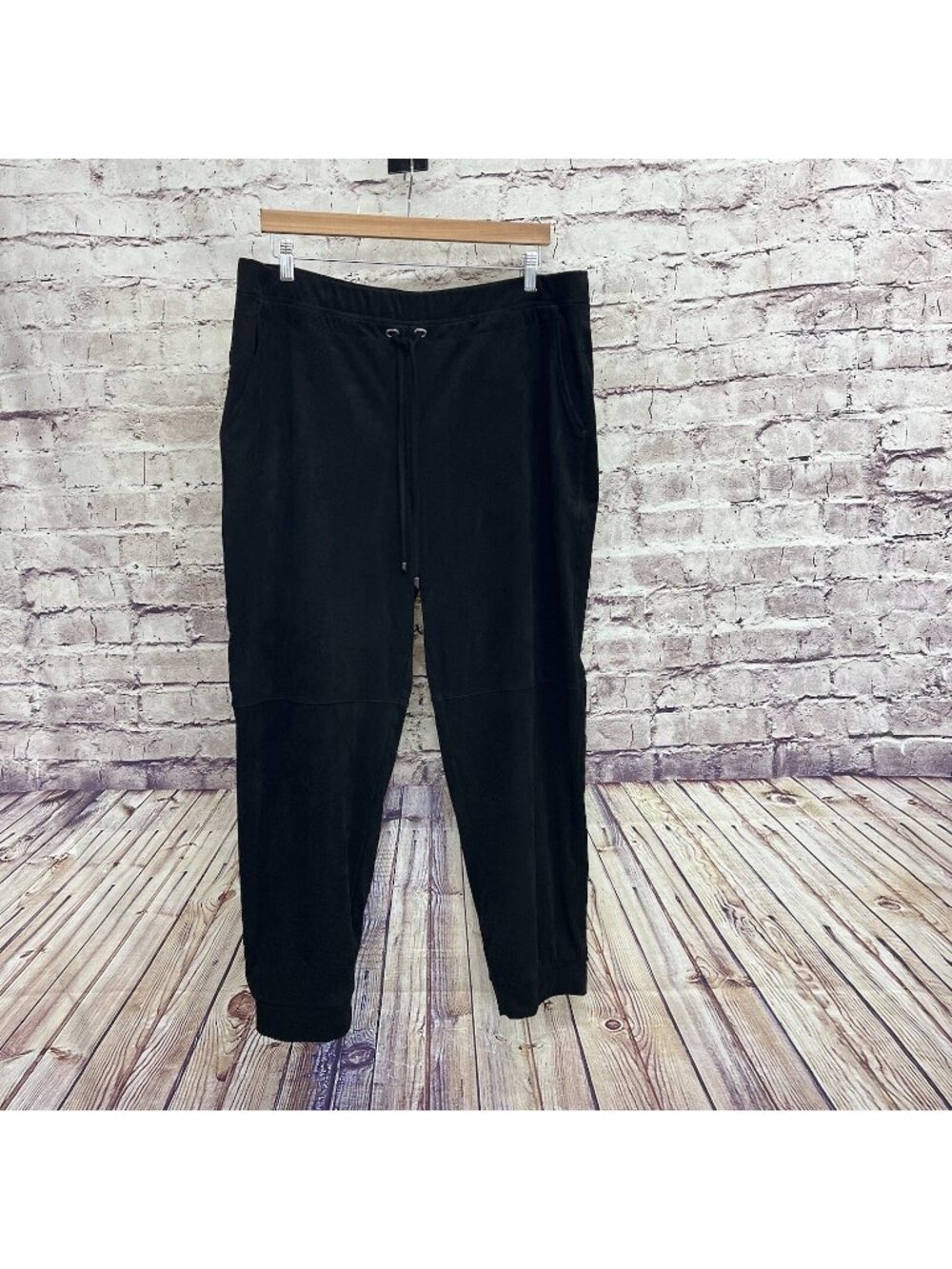 Susan Graver Black Faux Suede Pull On High Rise Jogger Pants